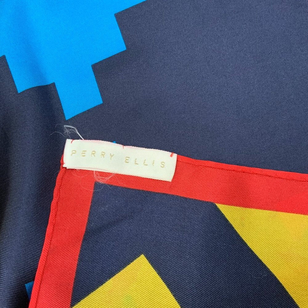 Vintage 70s - 80s Perry Ellis Silk Scarf Bold Geometric Design 34" - Picture 5 of 16